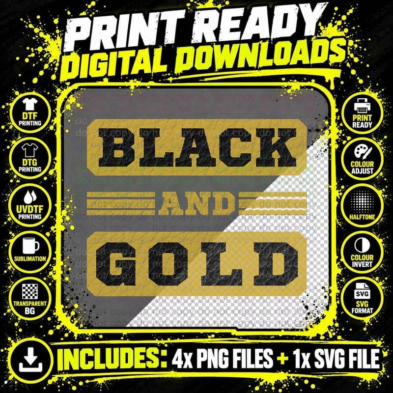 Black and Gold Football Game Day Group Shirt Home Team Png SVG Digital Bundle