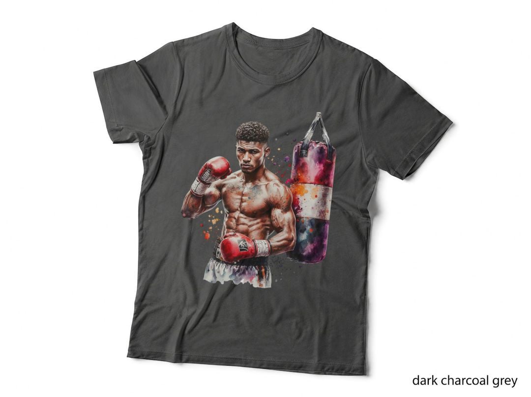 Boxer Training with Punching Bag Fitness Fighter Sports Art T-Shirt