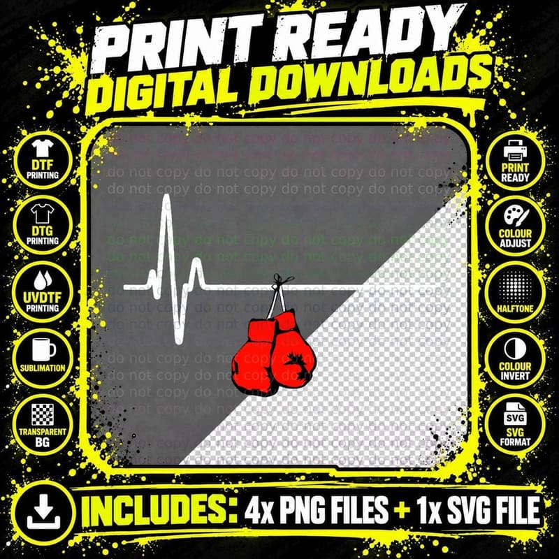 Boxing Gloves Heartbeat Shirt MMA Gloves T-Shirt Martial Png SVG Digital Bundle