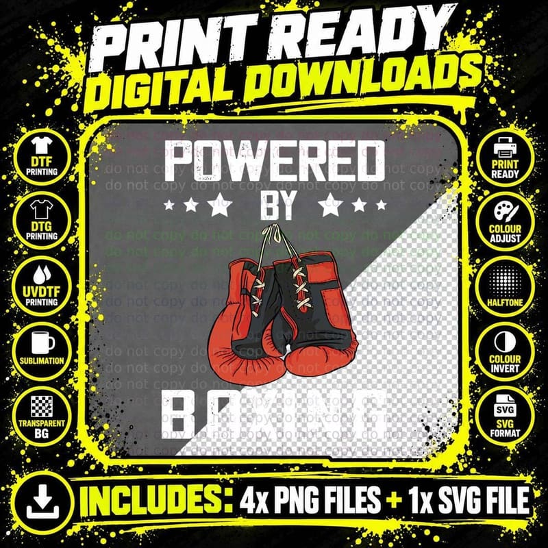 Boxing Gloves Powered by Boxing Boxer Kickboxer Boxing Png SVG Digital Bundle