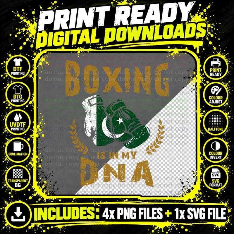 Boxing Is in My D-N-A Pakistan Flag Boxing Gloves T-Shirt Png SVG Digital Bundle