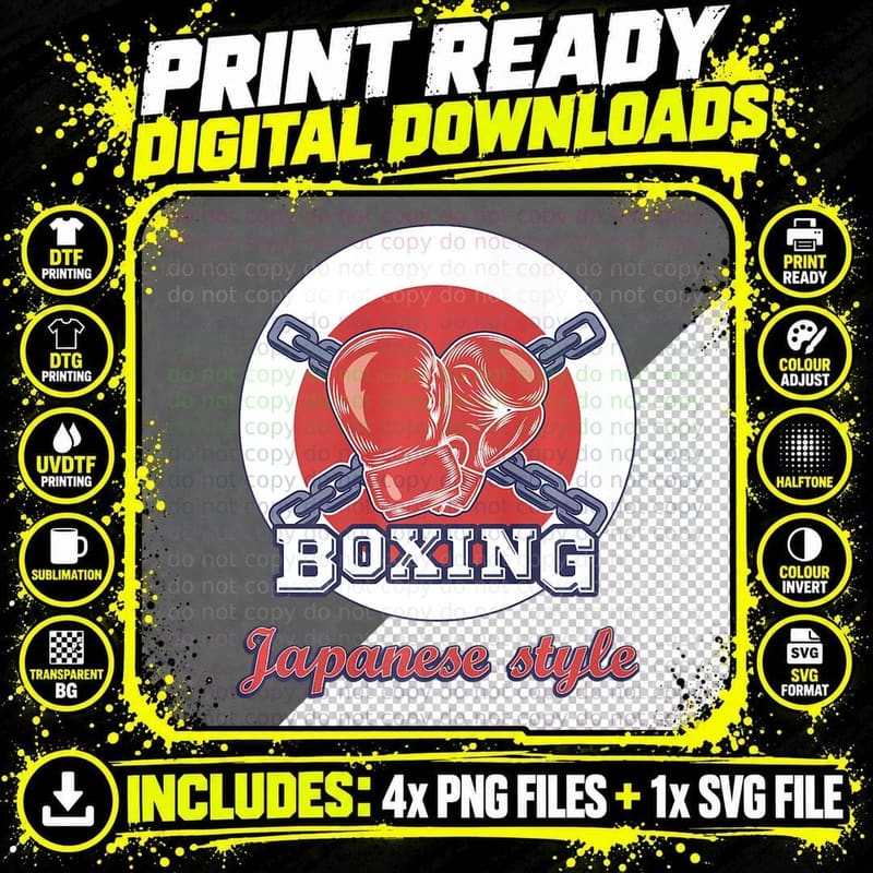 Boxing Japanese Style Boxer Martial Arts Gift T-Shirt Png SVG Digital Bundle