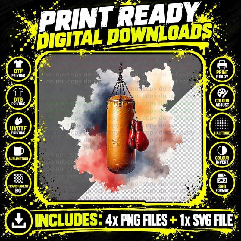 Boxing Punching Bag and Gloves Fighter Gym Workout Png SVG Digital Bundle