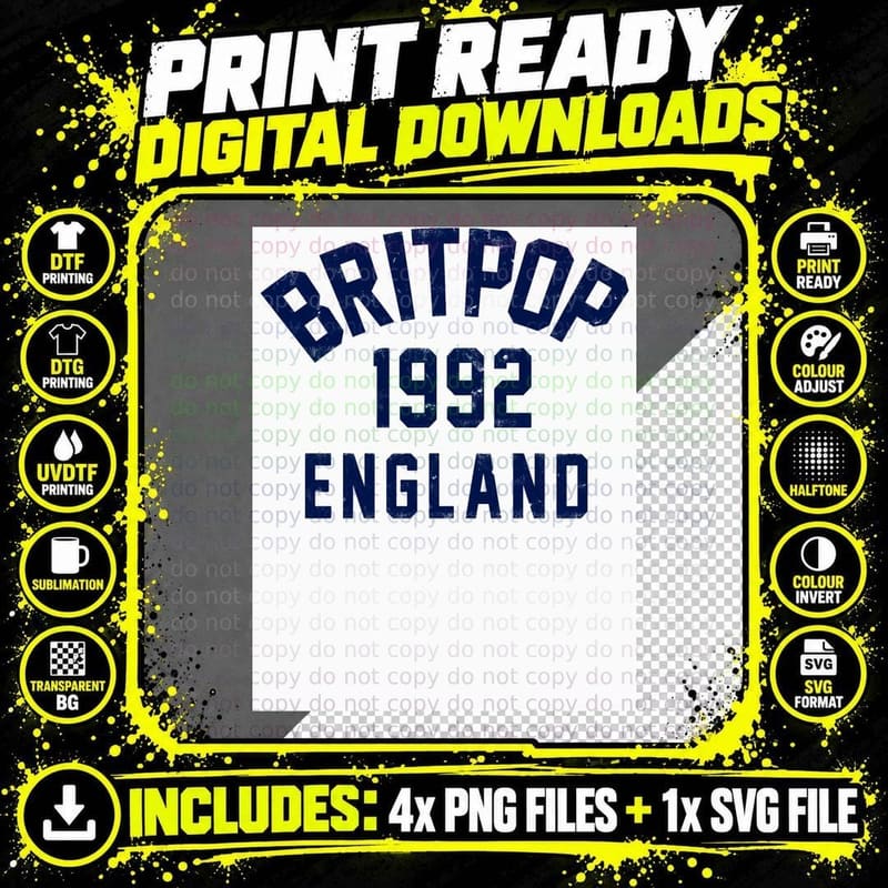 Britpop Baseball ¾ Sleeve T-Shirt Png SVG Digital Bundle