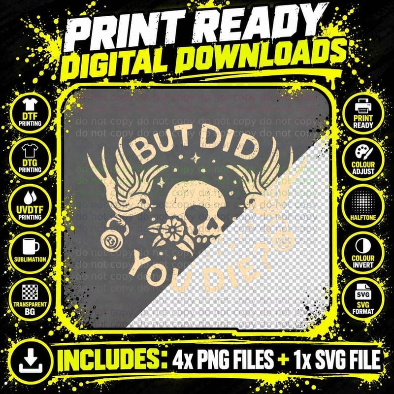 But Did You Die Retro Skull Tattoo Gym Funny Workout Png SVG Digital Bundle