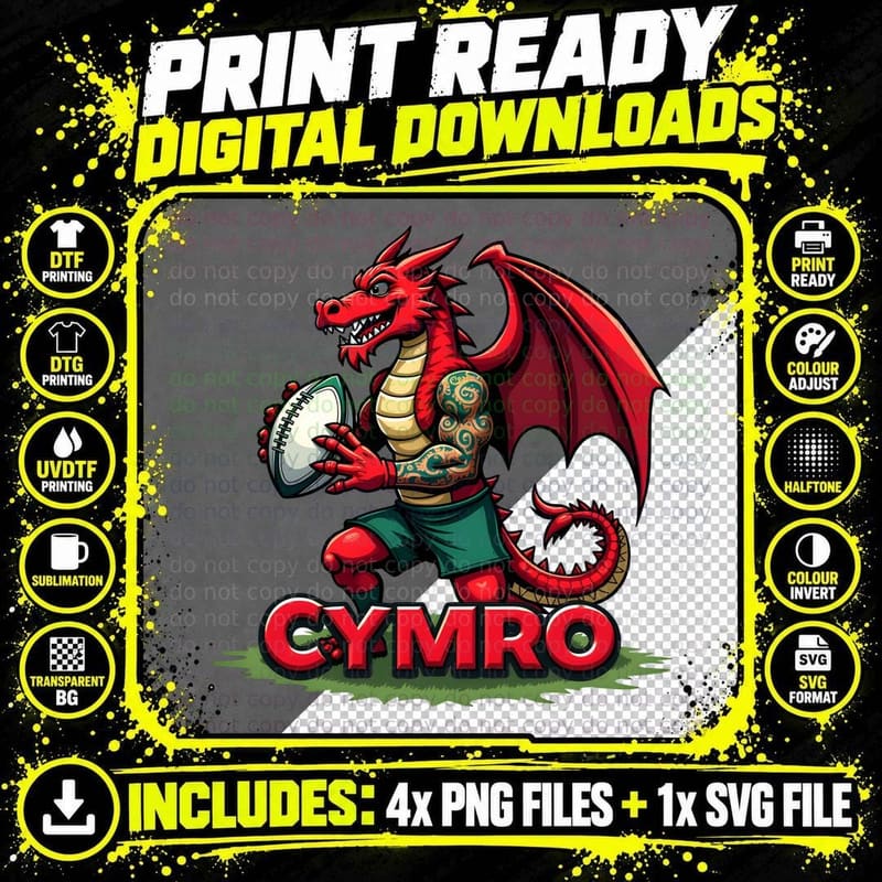 CYMRO Welsh Rugby Dragon Tattooed Arm Funny T-Shirt Png SVG Digital Bundle