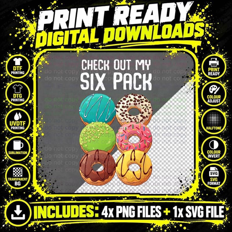Check Out My Six Pack Donut - Funny Gym T-Shirt Png SVG Digital Bundle