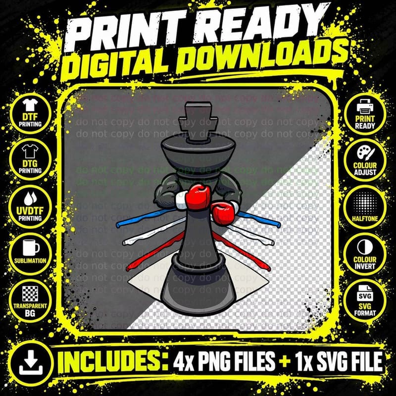 Chess Piece Boxer Boxing Gloves King T-Shirt Png SVG Digital Bundle