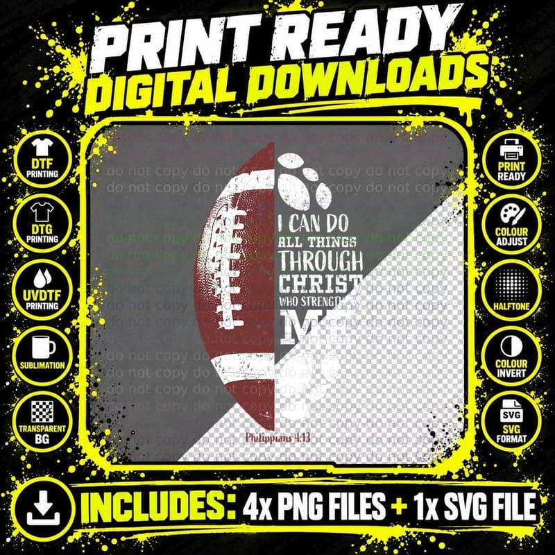 Christian Football Giftsn Boys Kids Men Religious Verse Png SVG Digital Bundle