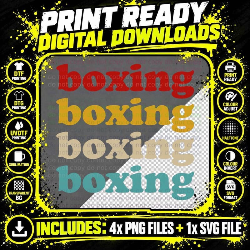 Classic Boxing Themed Boxer Design Retro Boxing T-Shirt Png SVG Digital Bundle