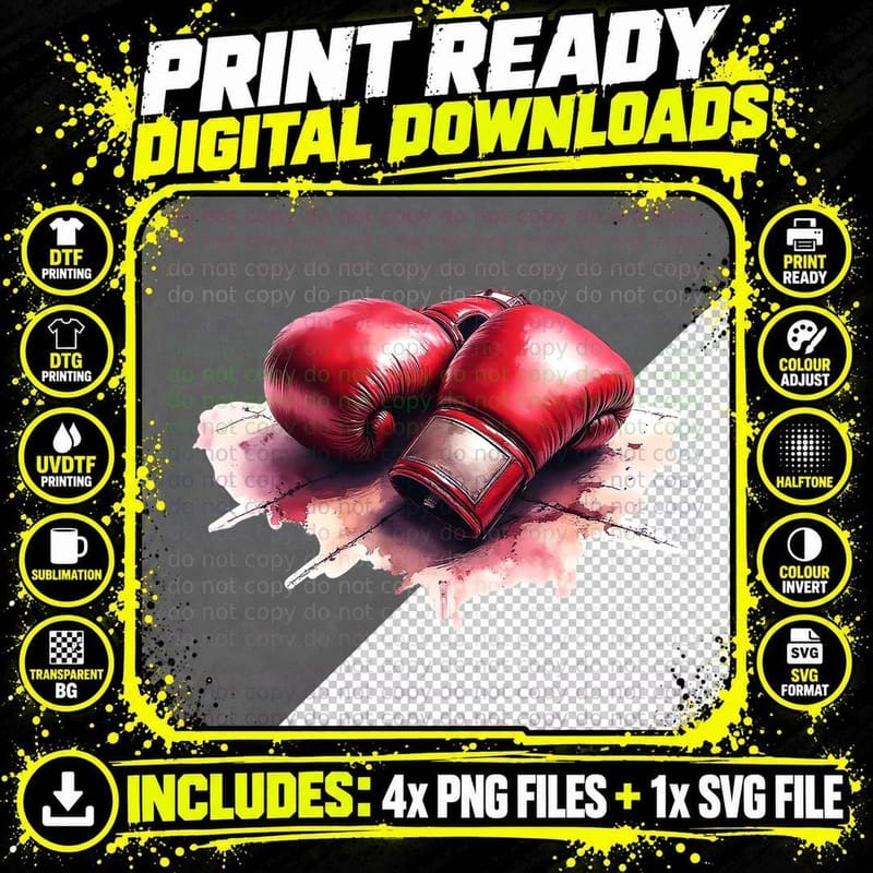 Classic Red Boxing Gloves Punch Workout Gym Fitness Png SVG Digital Bundle