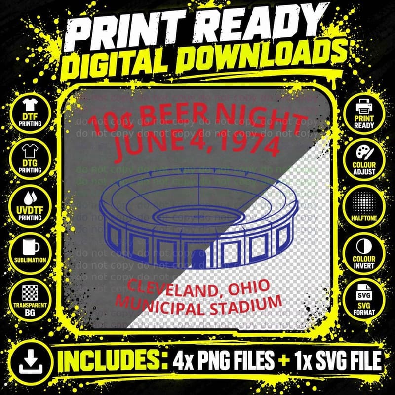Cleveland Baseball 10 Cent Beer Night Souvenir T-Shirt Png SVG Digital Bundle