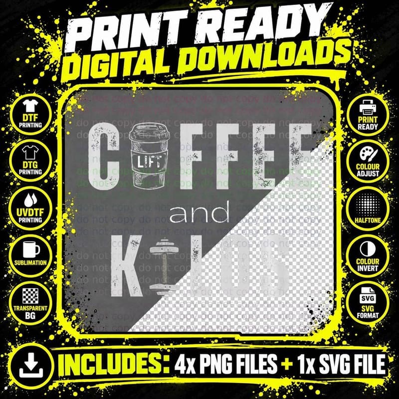 Coffee and Kilos Gym Fitness Workout Gift T-Shirt Png SVG Digital Bundle