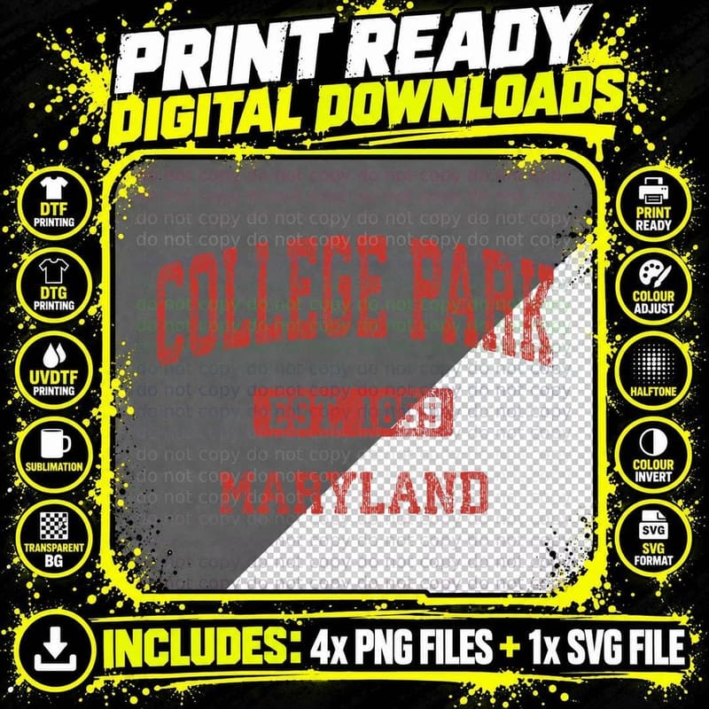 College Park Maryland MD Vintage Athletic Sports Design Png SVG Digital Bundle