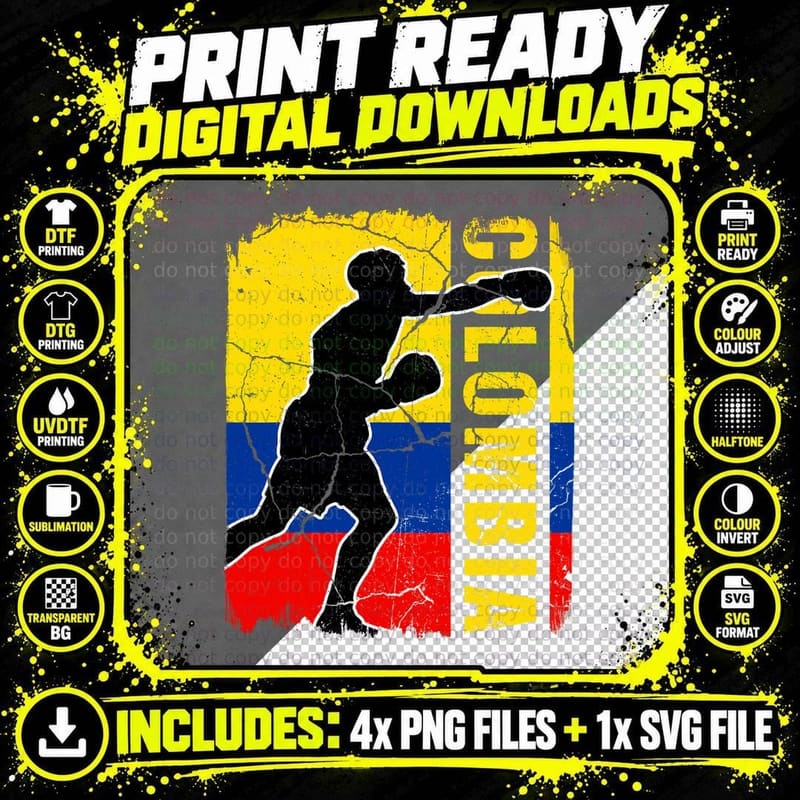 Colombian Boxing Team Colombia Flag Boxing Gloves T-Shirt Png SVG Digital Bundle