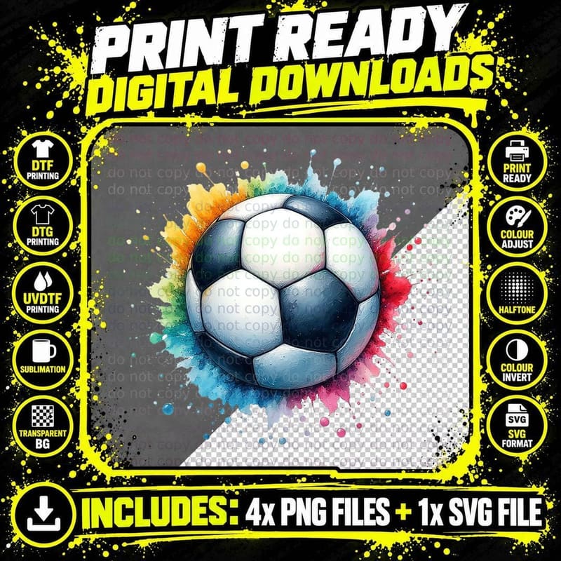 Color Splash Soccer Ball Vibrant Energy Sports Art Png SVG Digital Bundle