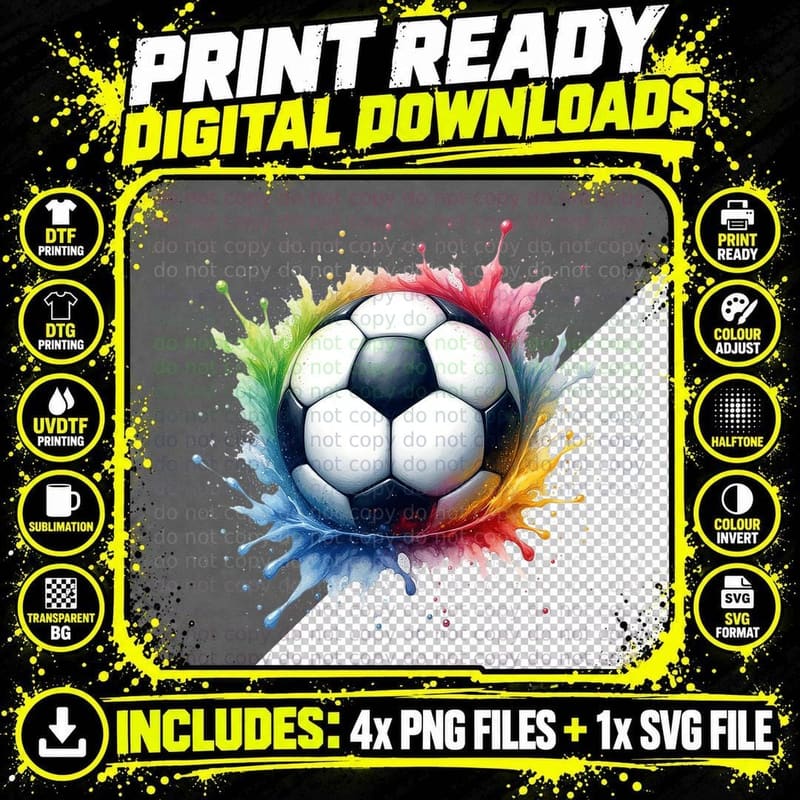 Color Splash Soccer Ball Vibrant Sports Art T-Shirt Png SVG Digital Bundle