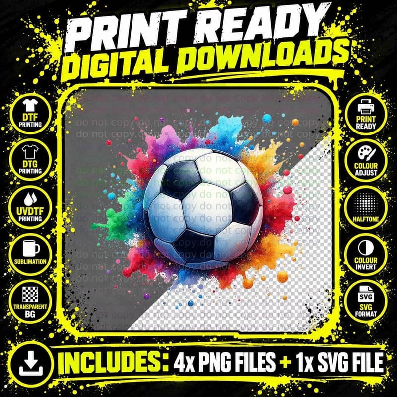 Color Splash Soccer Ball Vibrant Sports Energy Art Png SVG Digital Bundle