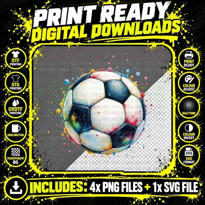 Colorful Soccer Ball Splash Art Football Lover Sports Png SVG Digital Bundle