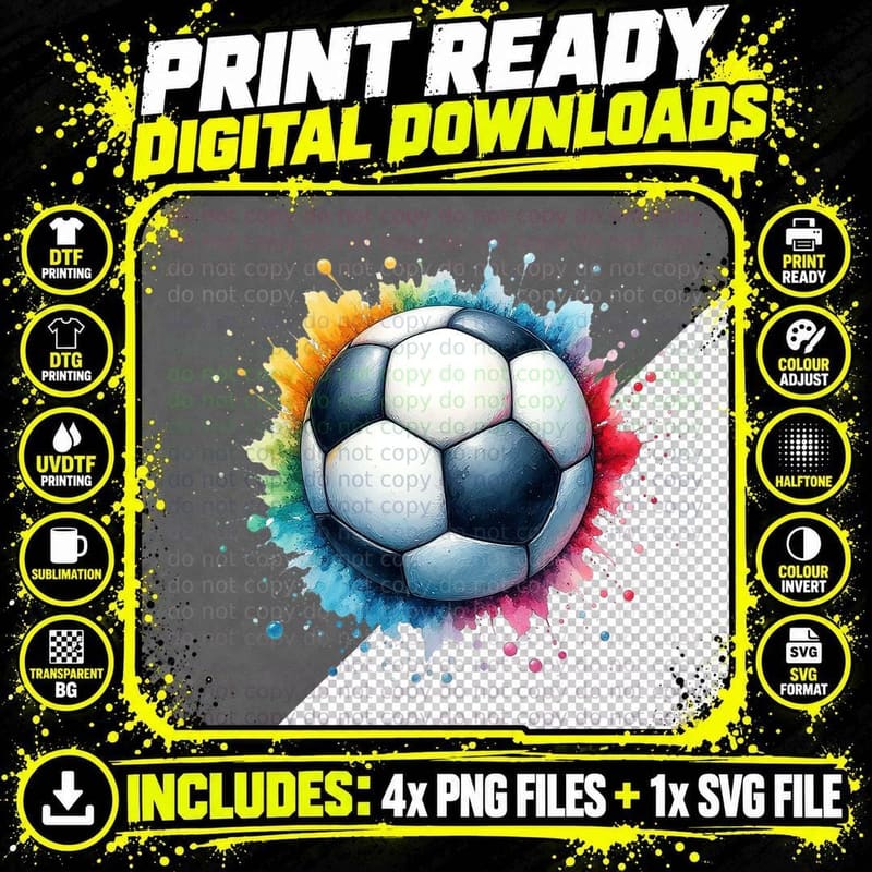 Colorful Soccer Ball Sports Fan Football Player Game Png SVG Digital Bundle
