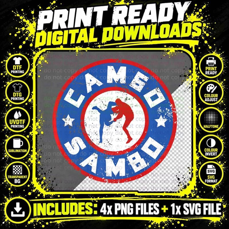 Cool Sambo Wrestling Russian Martial Art for a Fighter Png SVG Digital Bundle