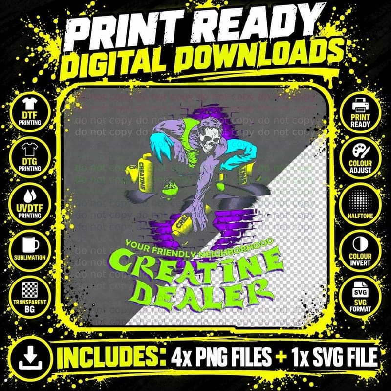 Creatine Dealer Gym Weightlifting Bodybuilding Fitness Png SVG Digital Bundle