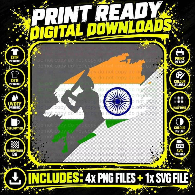 Cricket Patriotic India Sports Jersey Gift T-Shirt Png SVG Digital Bundle