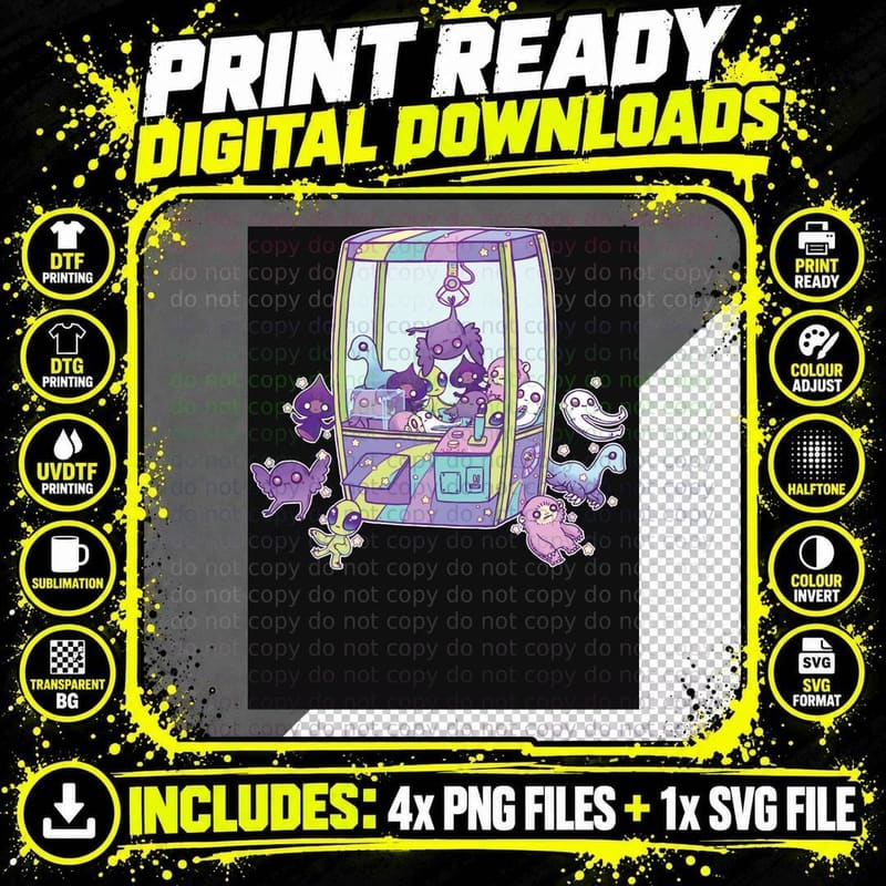 Cryptid Crane Game Machine Baseball ¾ Sleeve T-Shirt Png SVG Digital Bundle
