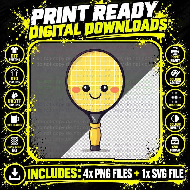 Cute Tennis Racket Classic T-Shirt Png SVG Digital Bundle