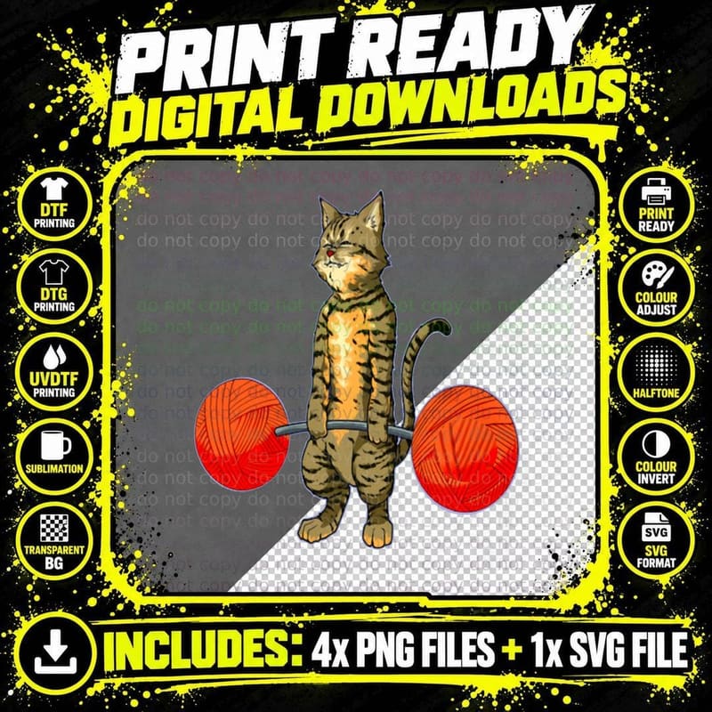 Deadlifting Tabby Cat Weightlifting Bodybuilding Fitness Png SVG Digital Bundle