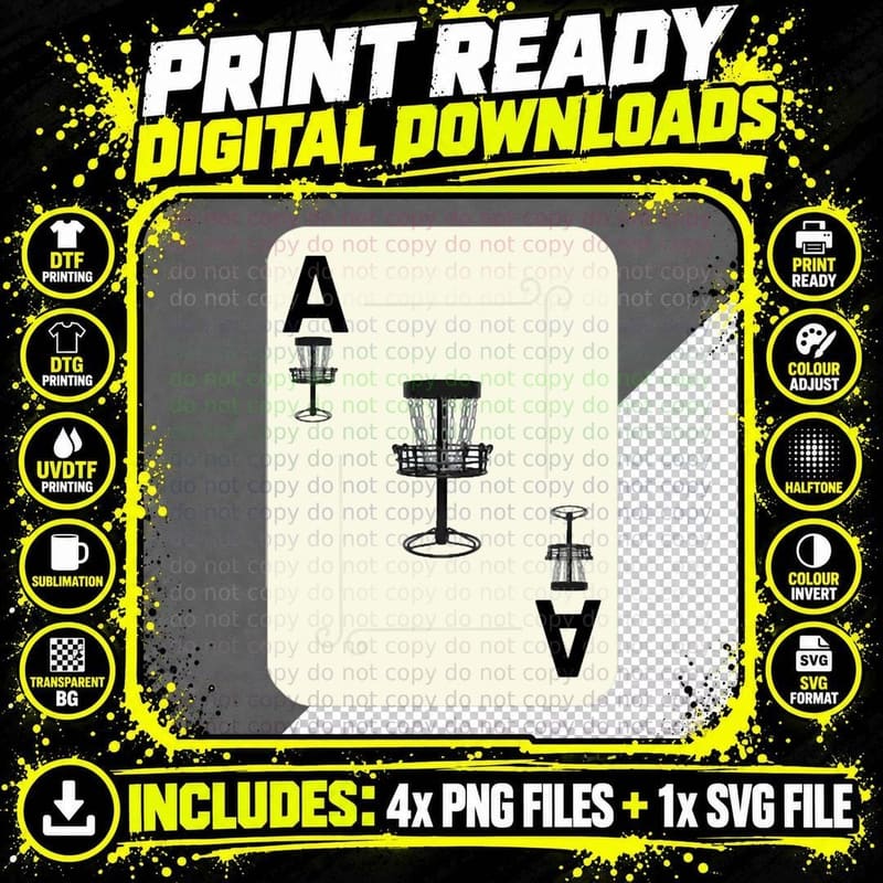 Disc Golf Ace Basket Poker Card T-Shirt Png SVG Digital Bundle