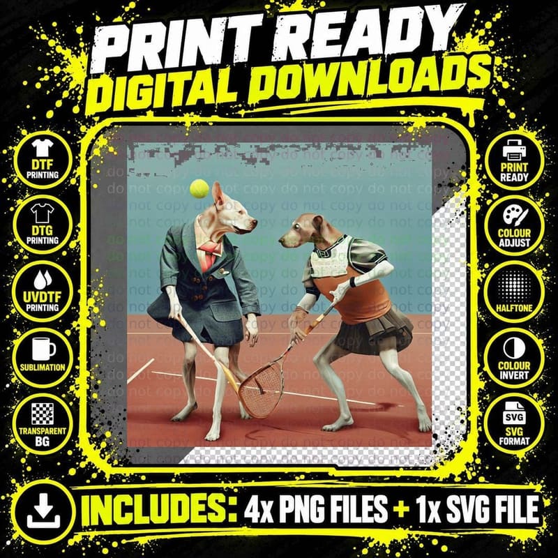 Dogs Playing Tennis T-Shirt Png SVG Digital Bundle