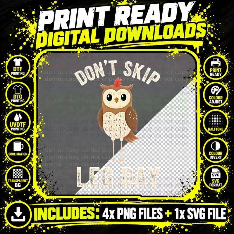 Don't Skip Leg Day Owl T-Shirt Funny Fitness Gym Workout Png SVG Digital Bundle