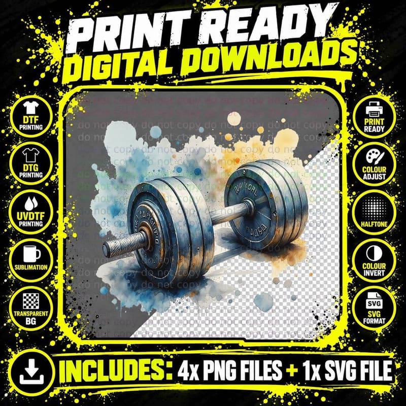 Dumbbell Weight Lifting Fitness Gym Workout Graphic Png SVG Digital Bundle