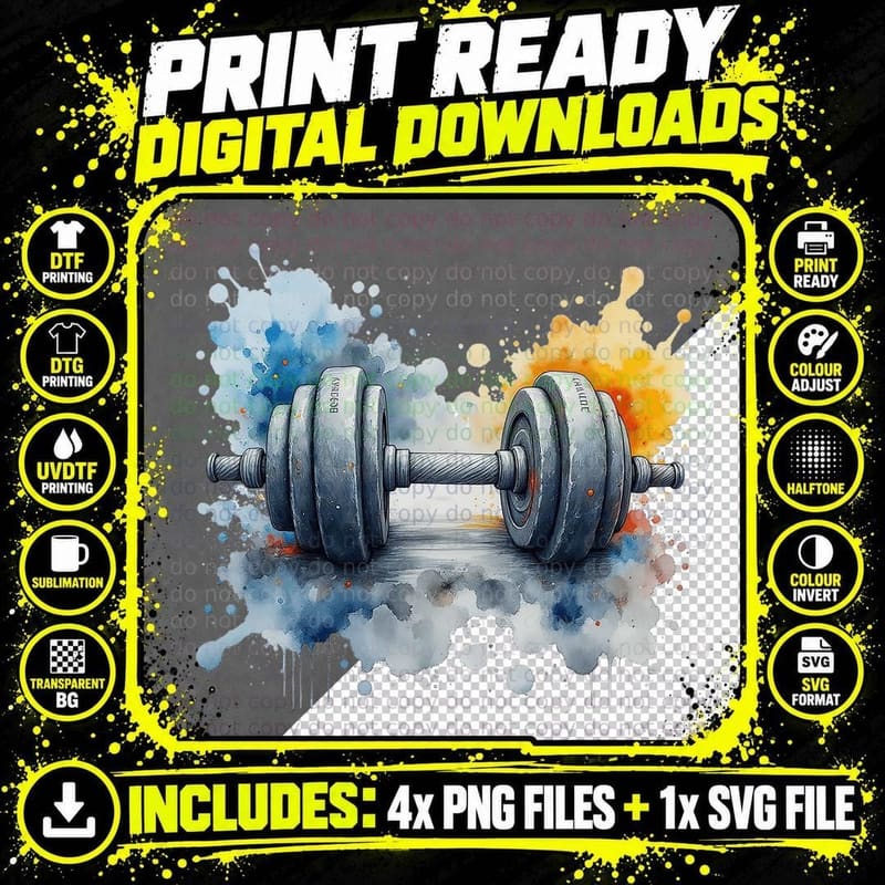 Dumbbell Weight Lifting Gym Workout Fitness Motivation Png SVG Digital Bundle
