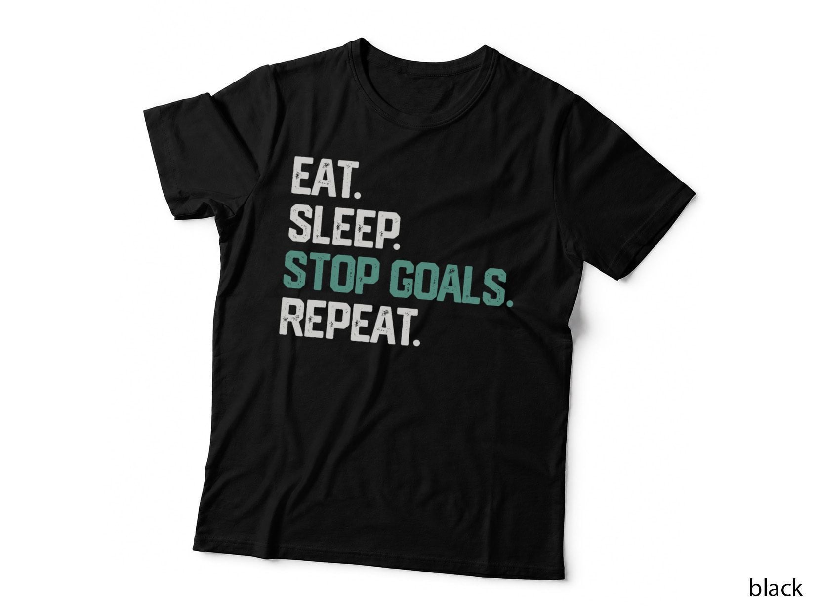 EAT SLEEP STOP GOALS Repeat Goalie Soccer Hockey Kids T-Shirt