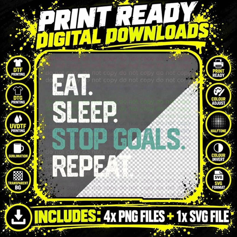 EAT SLEEP STOP GOALS Repeat Goalie Soccer Hockey Kids Png SVG Digital Bundle