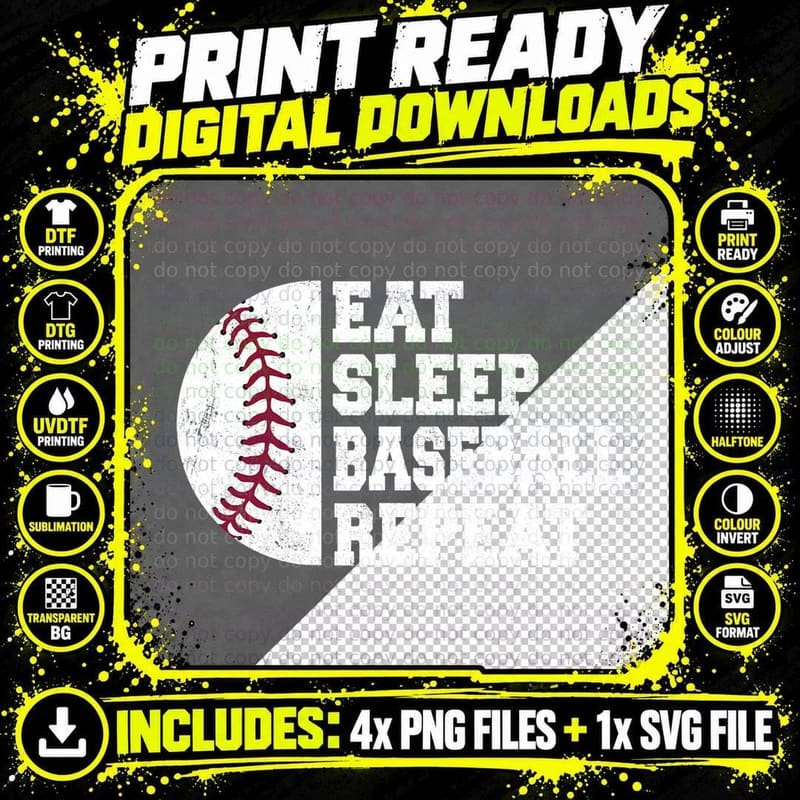 Eat Sleep Baseball Repeat Baseball Player Funny Baseball Png SVG Digital Bundle
