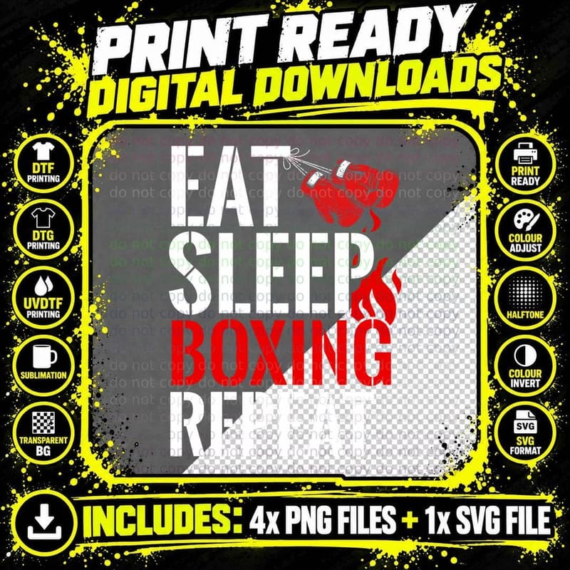 Eat Sleep Boxing Repeat Funny Boxing Coach Training Gift Png SVG Digital Bundle