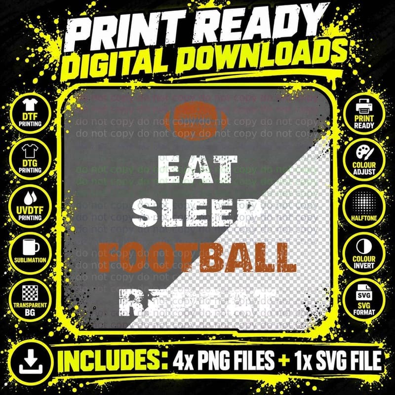 Eat Sleep Football Repeat Love Football Vintage Gift Png SVG Digital Bundle