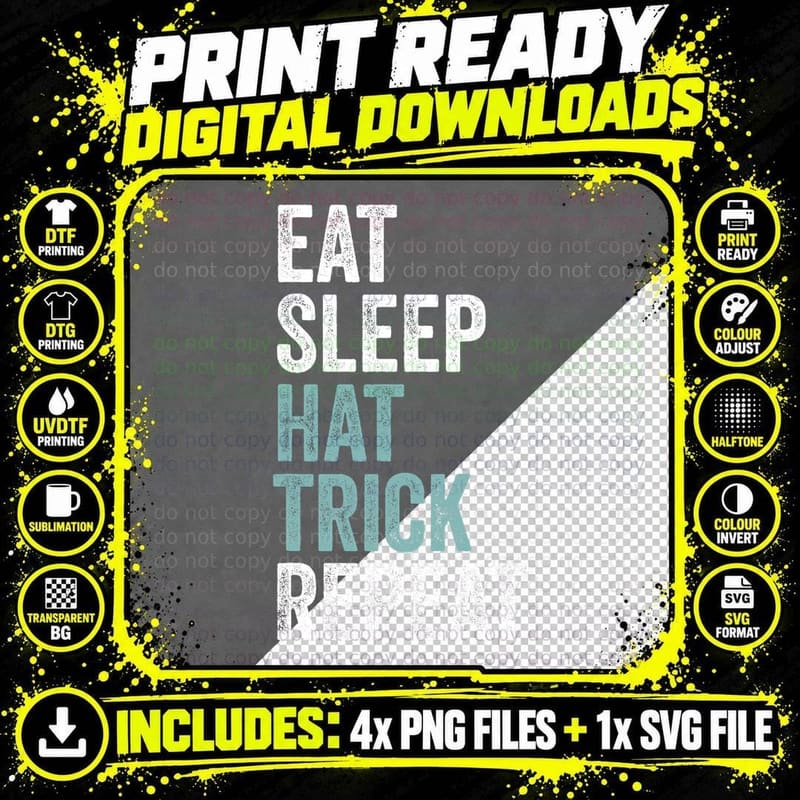 Eat Sleep Hat Trick Repeat Funny Soccer Hockey T-Shirt Png SVG Digital Bundle