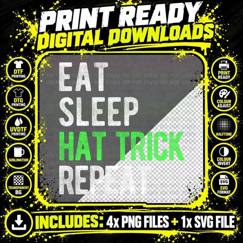 Eat, Sleep, Hat Trick, Repeat Cool Hockey Fan T-Shirt Png SVG Digital Bundle