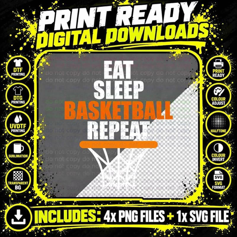 Eat. Sleep. Basketball. Repeat. T for Basketball Fans Png SVG Digital Bundle