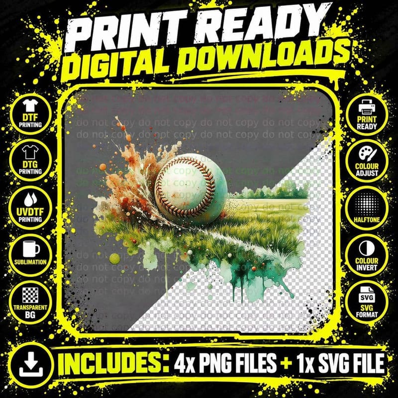 Explosive Baseball Field Splash Sports Energy Art T-Shirt Png SVG Digital Bundle