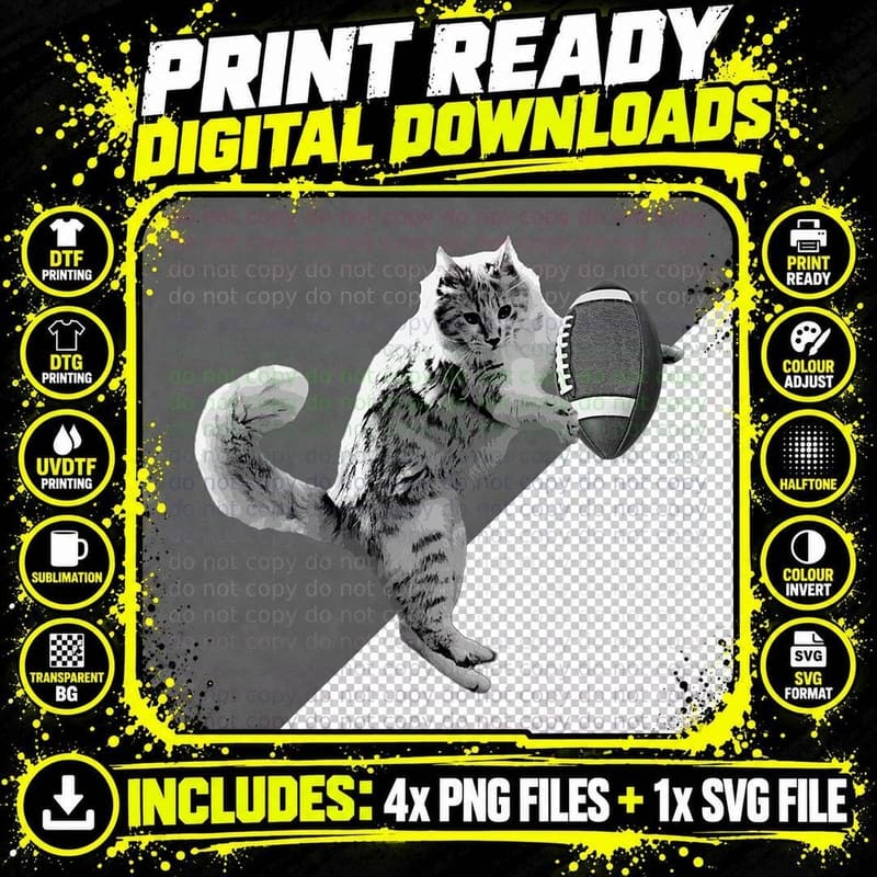 Football Cat Sports Game Football Season Pet Lovers Png SVG Digital Bundle