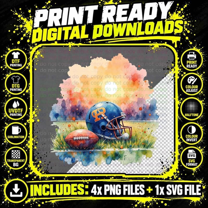 Football Helmet Sunset Game Day Graphic T-Shirt Png SVG Digital Bundle