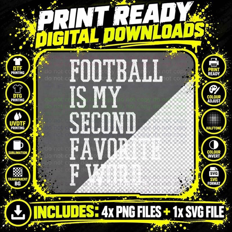 Football Is My Second Favorite F Word Men Husband Gag Png SVG Digital Bundle