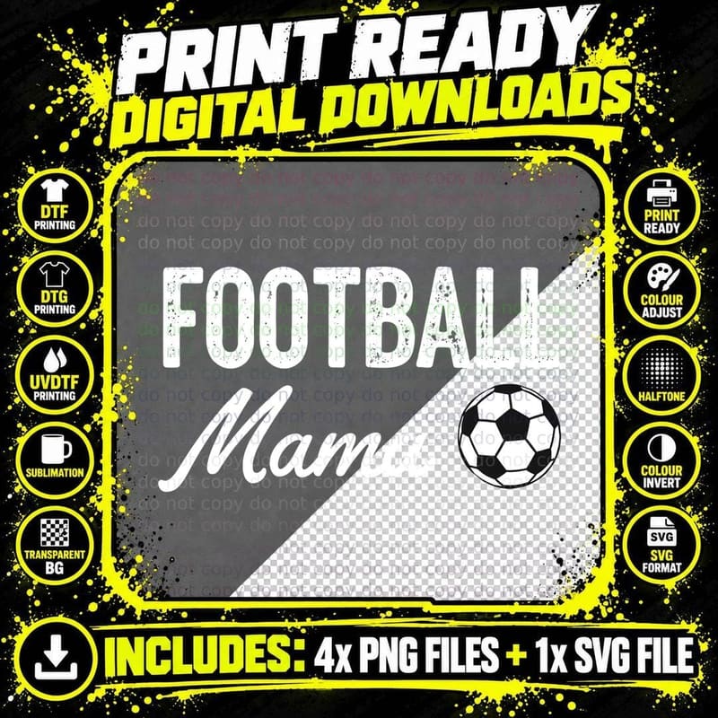 Football Mama Distressed Bold Script Soccer Ball Mom Png SVG Digital Bundle
