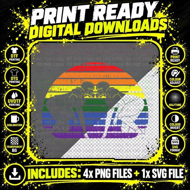 Football Player LGBT-Q Retro Gay Pride Rugby Sport Fan Png SVG Digital Bundle