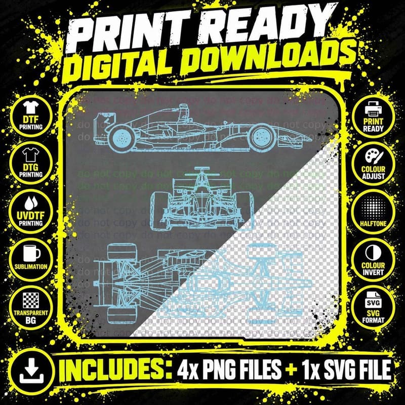 Formula Racing Car Blueprint Mechanical Engineer Racer Png SVG Digital Bundle